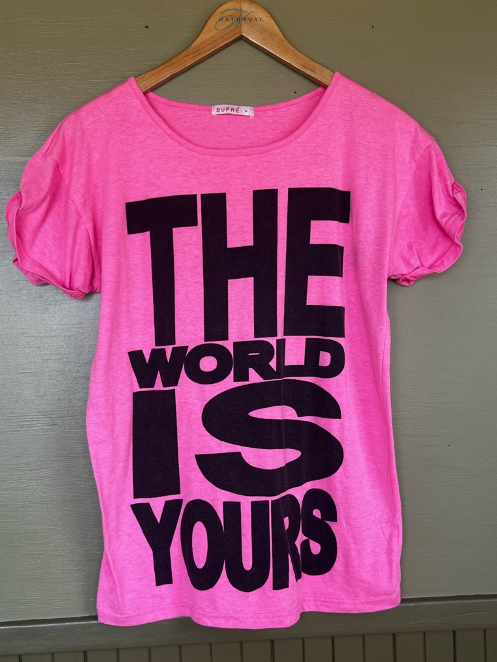 Supre Rolled cuff Scoop neck Large print Graphic Tee “The World is Yours” Small